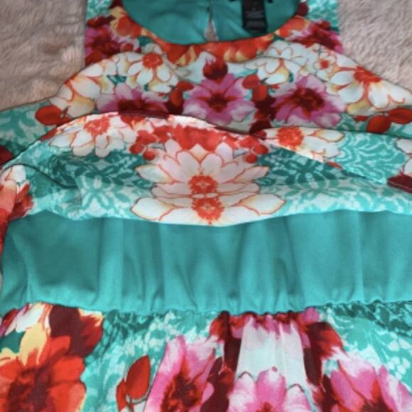 Bisou Bisou Floral Print Turquoise High Low Dress Size 8 - Picture 6 of 12
